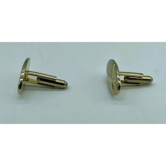 Vintage Cufflinks 50’s Style Oval Brushed Gold Tone Finish With Cross X Design - Picture 2 of 4